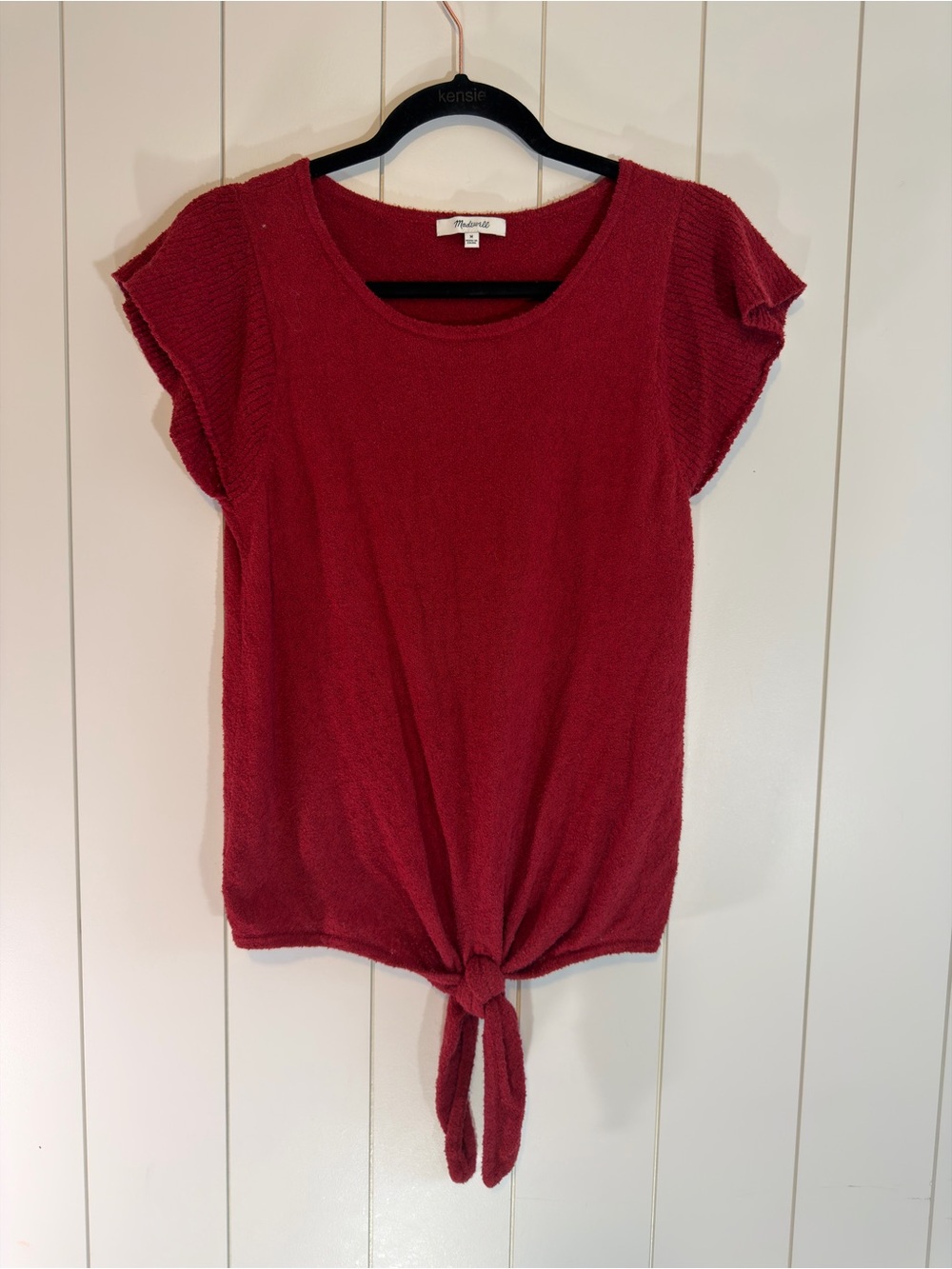 Madewell Berry Red Tie-Front Short Sleeve Crop Top